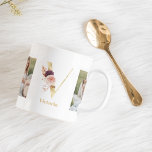 Modern Gold Flower Letter V | Two Photo Monogram  Coffee Mug<br><div class="desc">Modern Gold  Flower Letter V| Two Photo Monogram</div>