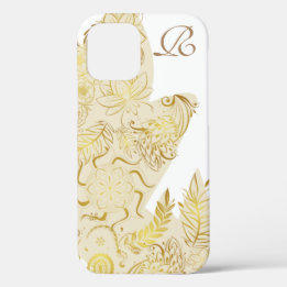 Modern Gold Flowers and Monogram  iPhone 12 Case
