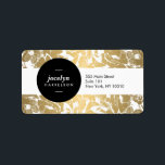 Modern Gold Flowers Black Circle Address Label<br><div class="desc">Coordinates with the Modern Gold Flowers Black Circle Business Card Template by 1201AM. A vintage floral pattern is made modern with a faux metallic gold and white colour scheme. The black circle acts as a logo - highlighting your name or business name on these personalised address labels. This product is...</div>