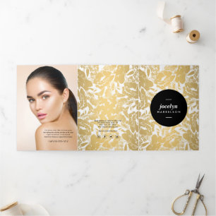Modern Gold Flowers Black Circle Brochure