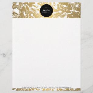 Modern Gold Flowers Black Circle Letterhead