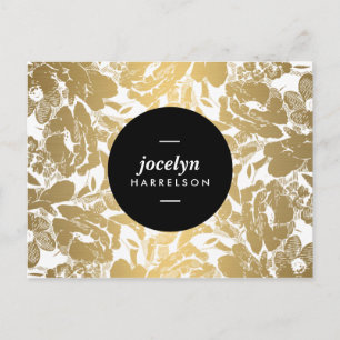 Modern Gold Flowers Black Circle Postcard