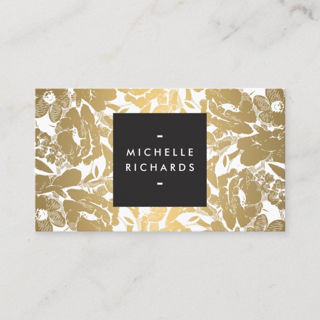 Modern Gold Flowers Business Card (Front)