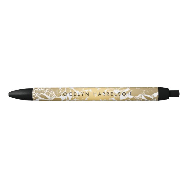 Modern Gold Flowers Personalised Pen (Front)