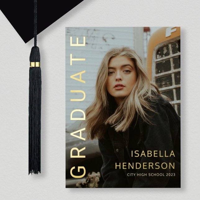 Modern Gold Foil 2 Photo Graduation Announcement (Creator Uploaded)