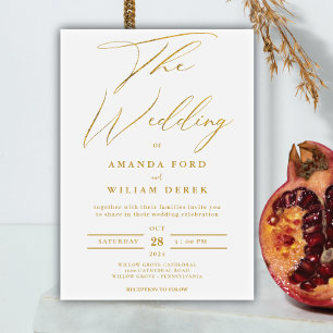 Modern gold foil and White Simple Wedding Invitation