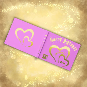 Modern Gold Foil Birthday on Pink Monogram Small Guest Book