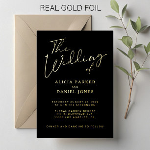 Modern gold foil calligraphy script black wedding