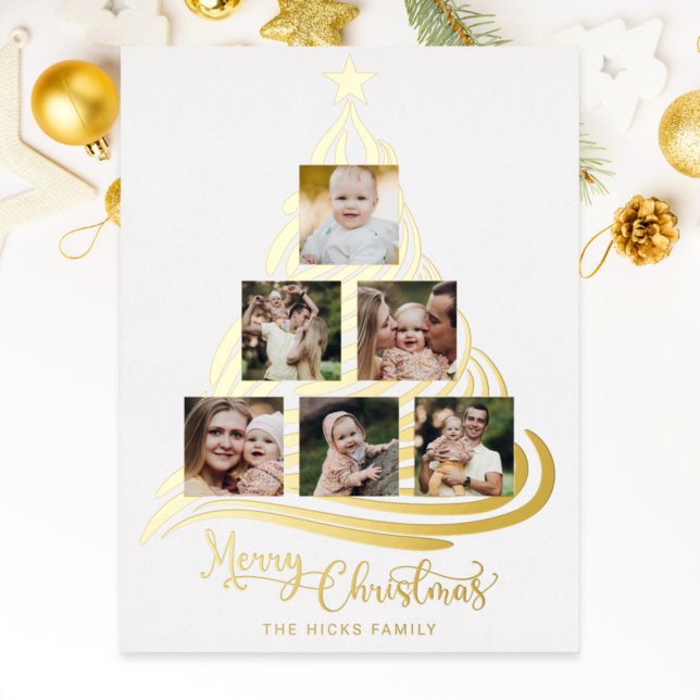 Modern Gold Foil Christmas Tree Family Multiphoto  (Creator Uploaded)