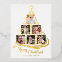Modern Gold Foil Christmas Tree Family Multiphoto 