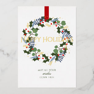 Modern Gold Foil Christmas Wreath Square Card