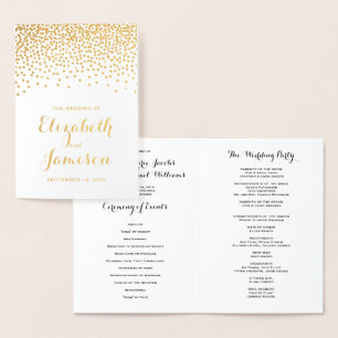 Modern Gold Foil Confetti Dots Wedding Program Card