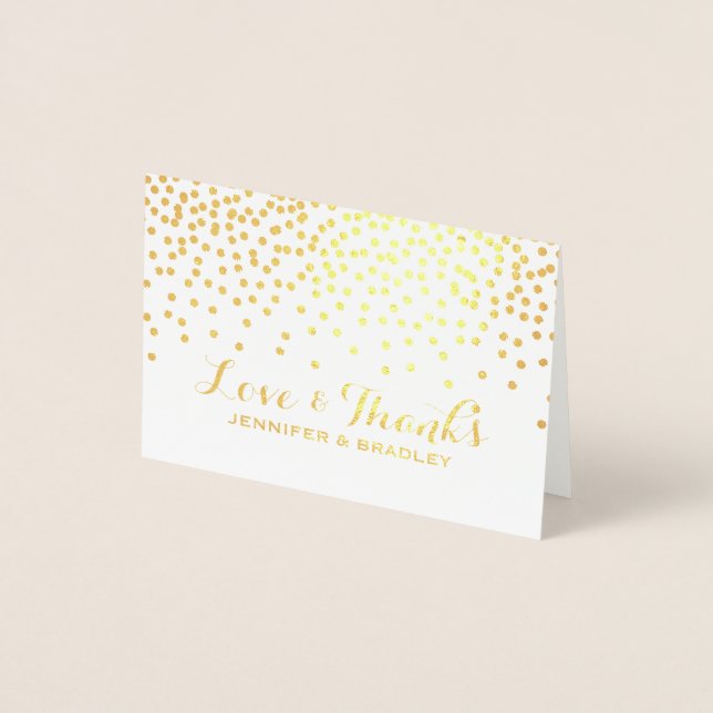 Modern Gold Foil Confetti Dots Wedding Thank You Foil Card (Front)