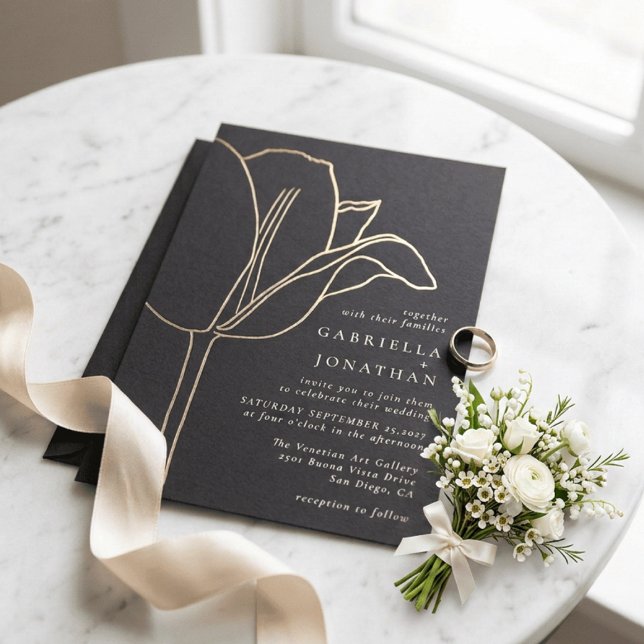 Modern Gold Foil Floral Charcoal Wedding (Creator Uploaded)