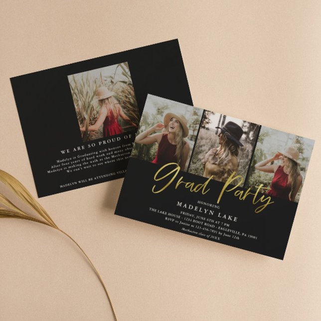 Modern Gold Foil Four Photo Graduation Invitation (Creator Uploaded)