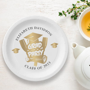 Modern gold foil grad party paper plate