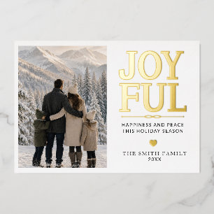 Modern Gold Foil Joyful Family Photo Christmas