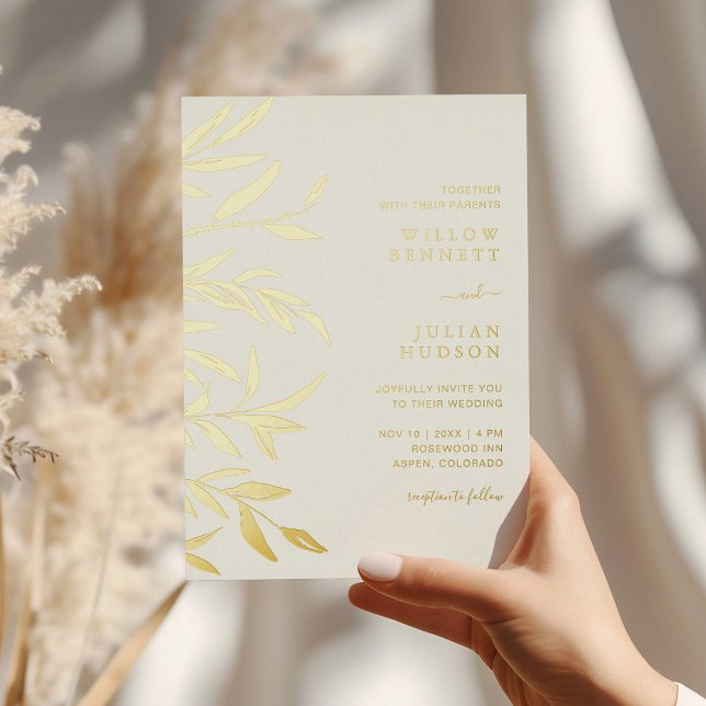 Modern Gold Foil Leaves Wedding (Modern Gold Foil Leaves Wedding Foil Invitation by Painted Paperie
)