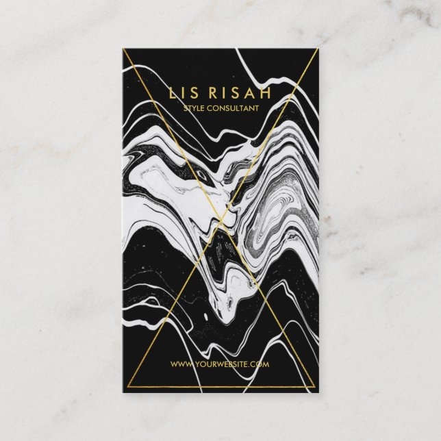 Modern Gold Foil Line Art with Black White Marble Business Card (Front)