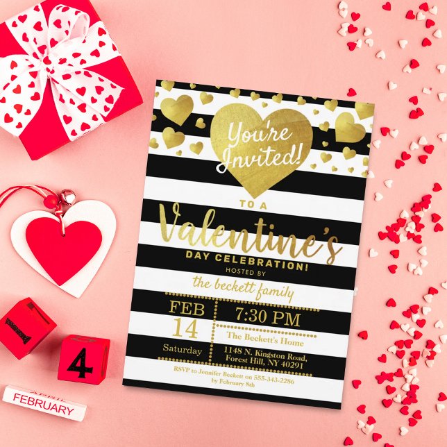 Modern Gold Foil Love Hearts Valentine's Day Party Invitation (Creator Uploaded)