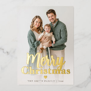Modern Gold Foil Merry Christmas Family Photo