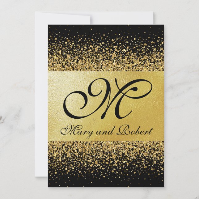 Modern Gold Foil on Black Invitation (Front)