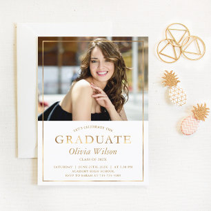 Modern Gold Foil Photo Graduation Announcement