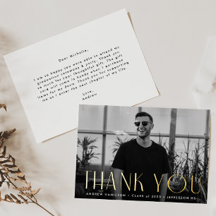 Modern Gold Foil Photo Graduation Thank You Card