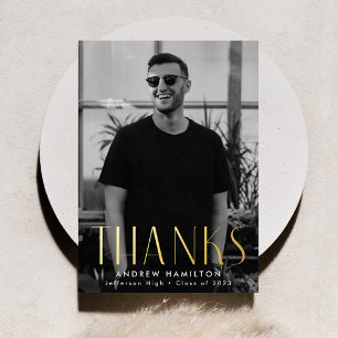 Modern Gold Foil Photo Graduation Thank You Card