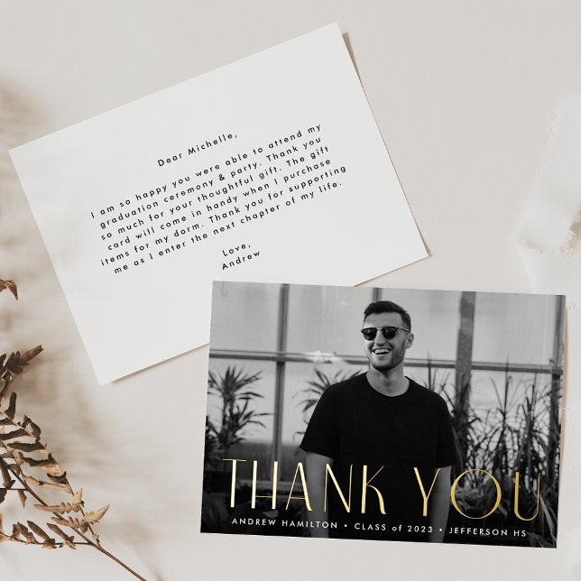 Modern Gold Foil Photo Graduation Thank You Card (Creator Uploaded)