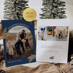 Modern Gold Foil Pine Christmas Photo Holiday Card