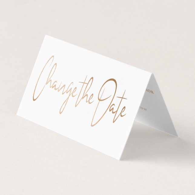 Modern Gold Foil Script Change The Date Card (Front)