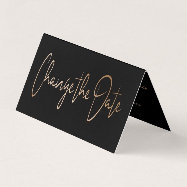 Modern Gold Foil Script Change The Date Card (Front)