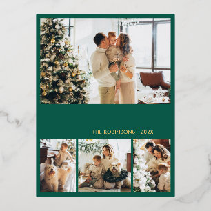 Modern Gold Foil Script Collage Holiday Postcard