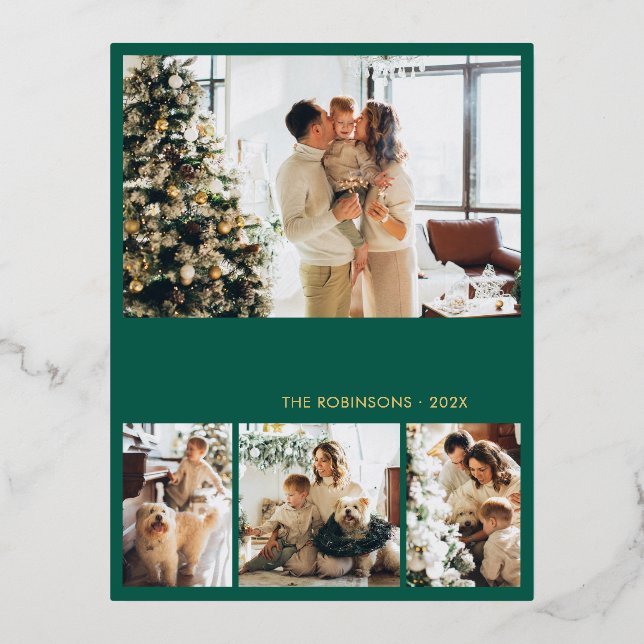 Modern Gold Foil Script Collage Holiday Postcard (Front)