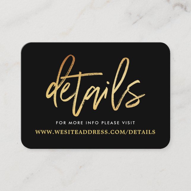 Modern Gold Foil Script Details Enclosure Card (Front)