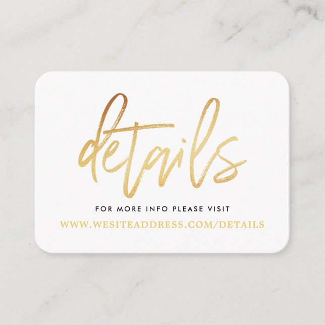Modern Gold Foil Script Details Enclosure Card (Front)