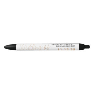 Modern Gold Foil Script Effect Wedding Favour Black Ink Pen
