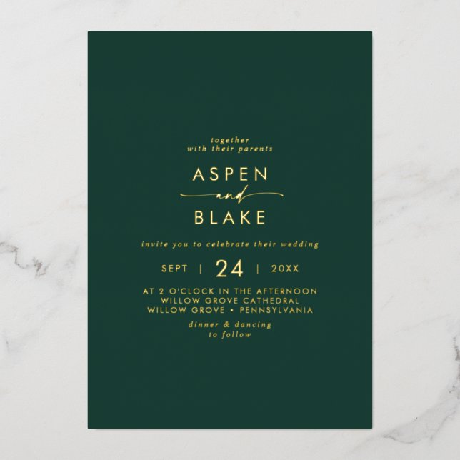 Modern Gold Foil Script | Emerald Casual Wedding (Front)