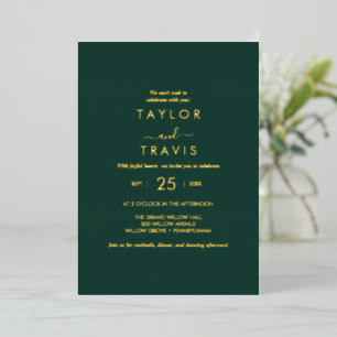 Modern Gold Foil Script   Emerald Casual Wedding 