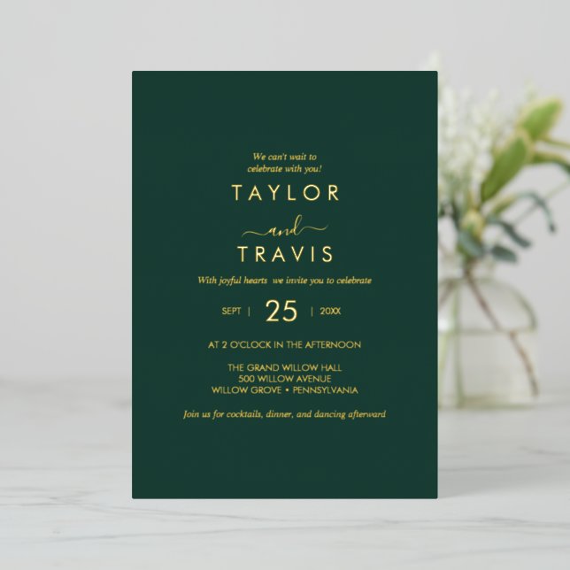 Modern Gold Foil Script | Emerald Casual Wedding  (Standing Front)