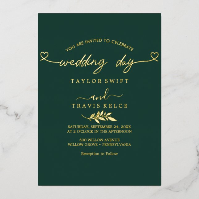 Modern Gold Foil Script | Emerald Photo Wedding  (Front)