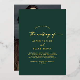 Modern Gold Foil Script   Emerald Photo Wedding