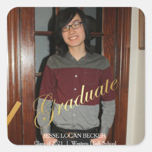 Modern Gold Foil Script Graduate Photo Square Sticker