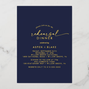 Modern Gold Foil Script   Navy Rehearsal Dinner