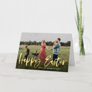 Modern Gold Foil Script Photo Happy Easter Card