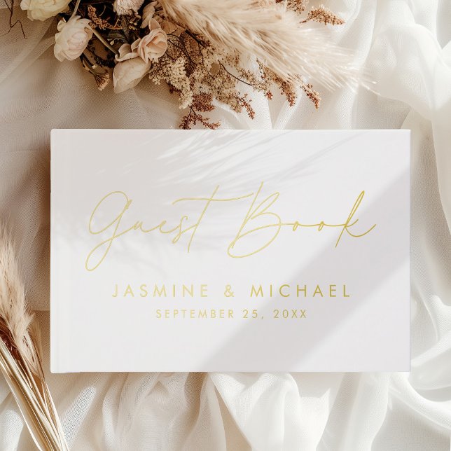 Modern Gold Foil Script Photo Wedding Guest Book (Creator Uploaded)