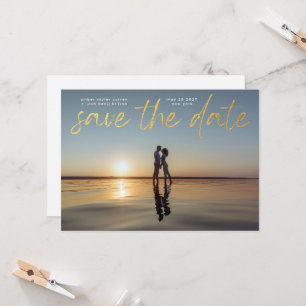 Modern Gold Foil Script QR code Save The Date Invitation