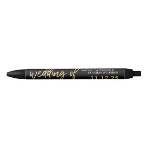 Modern Gold Foil Script Wedding Favor Black Ink Pen