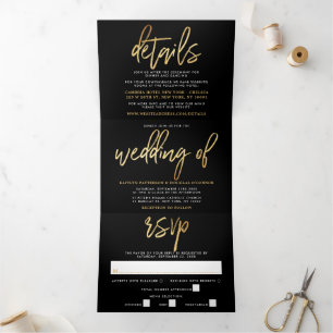 Modern Gold Foil Script Wedding Suite Tri-Fold Invitation